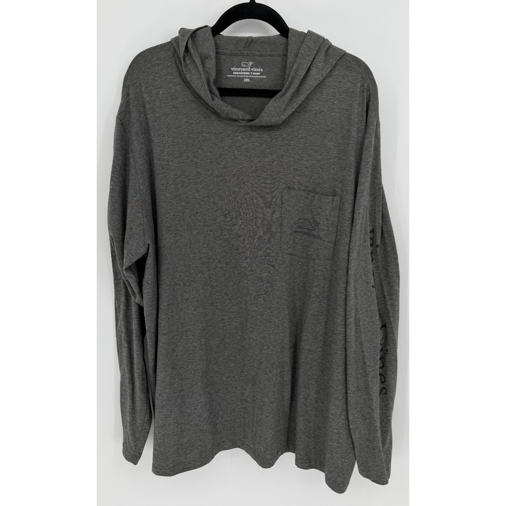 Vineyard Vines Edgartown Mens T Shirt 2XL Heather Grey Pocket Long Sleeve Hoodie